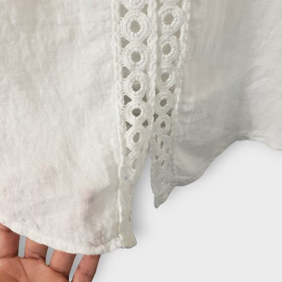Terzo Millennio 100% Linen White Crochet Tunic Top Small High-lo Italy - Picture 5 of 10